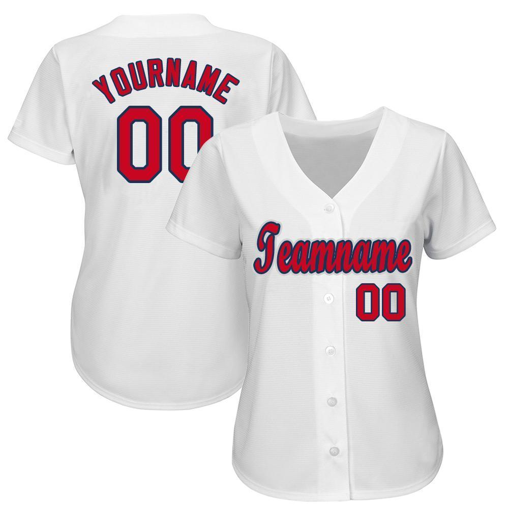 Custom White Red-Navy Baseball Jersey view 2