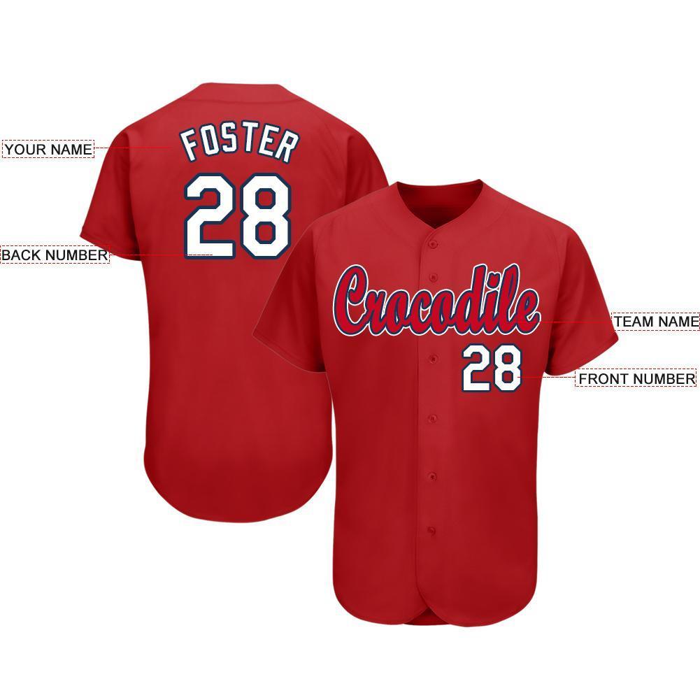 Custom Red White-Navy Baseball Jersey view 3