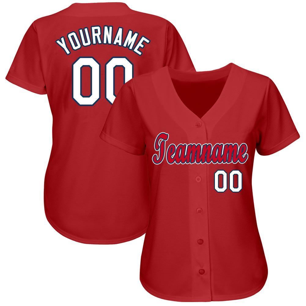 Custom Red White-Navy Baseball Jersey view 2