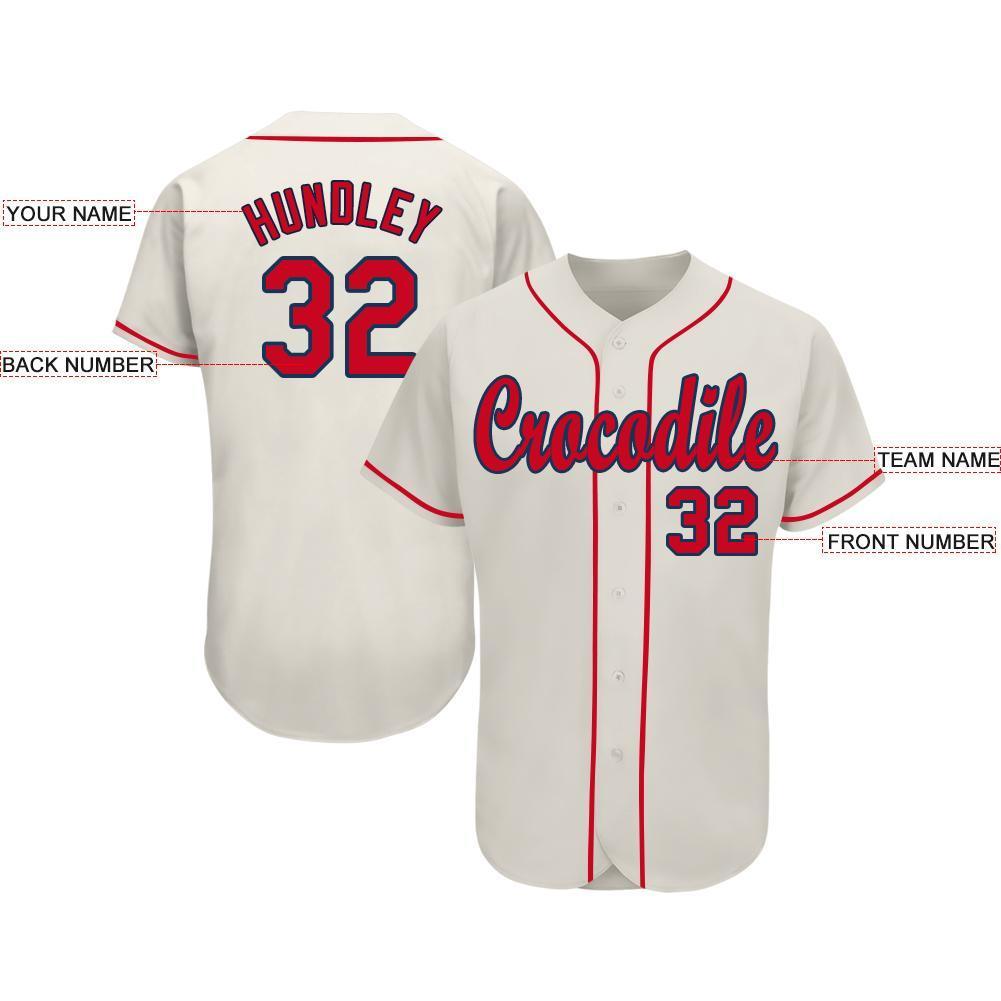 Custom Cream Red-Navy Baseball Jersey view 3