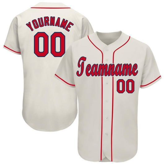 Custom Cream Red-Navy Baseball Jersey - Main View