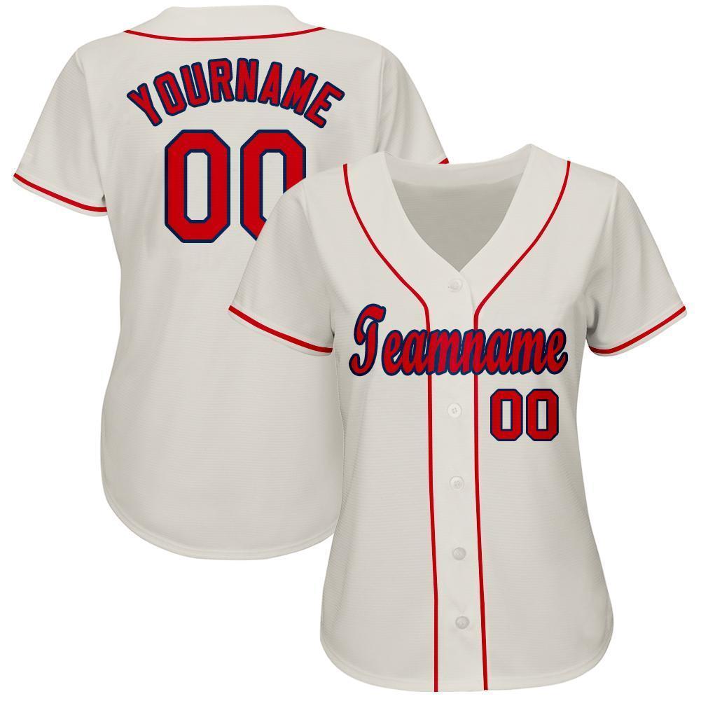 Custom Cream Red-Navy Baseball Jersey view 2