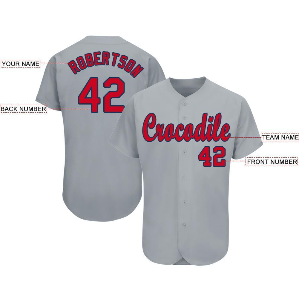 Custom Gray Red-Navy Baseball Jersey view 3