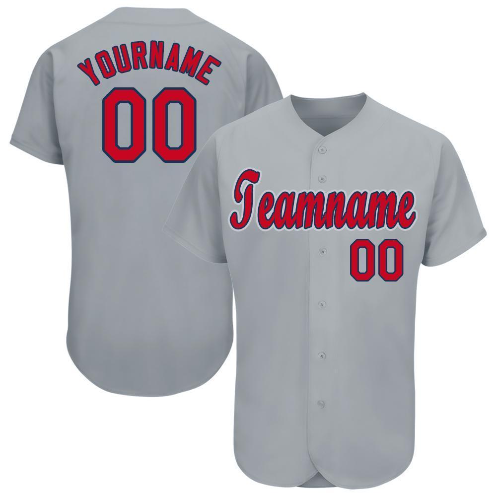 Custom Gray Red-Navy Baseball Jersey - Main View