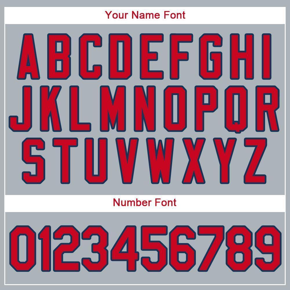Custom Gray Red-Navy Baseball Jersey view 4