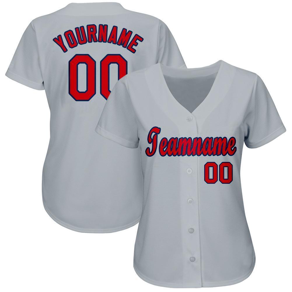 Custom Gray Red-Navy Baseball Jersey view 2