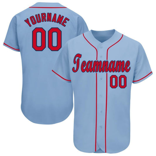 Custom Light Blue Red-Navy Baseball Jersey - Main View