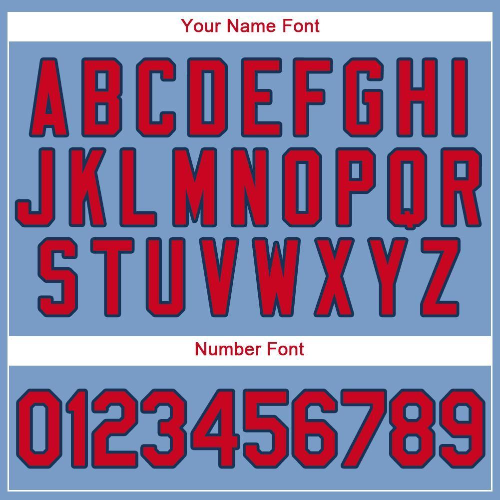 Custom Light Blue Red-Navy Baseball Jersey view 4