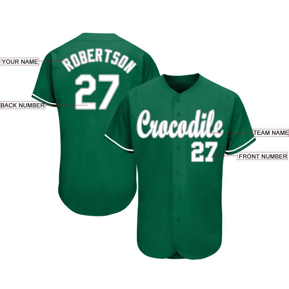 Custom Kelly Green White-Gray Baseball Jersey view 3
