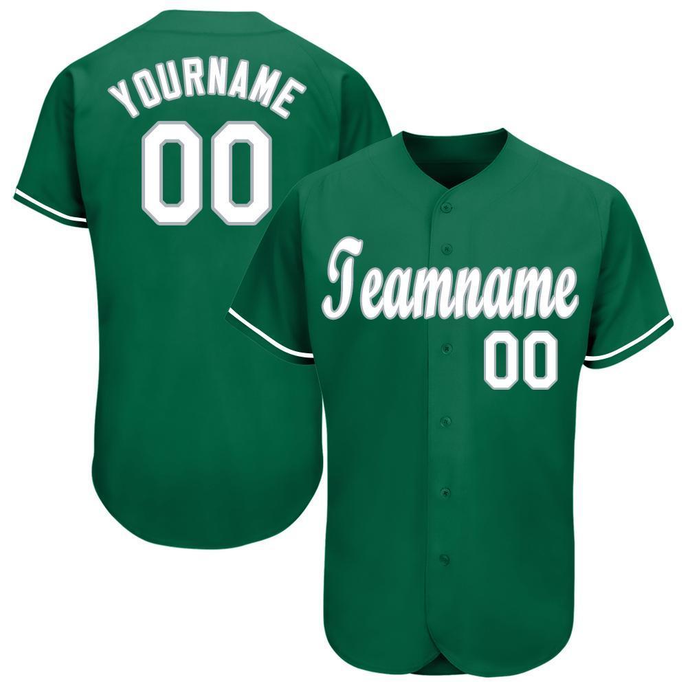 Custom Kelly Green White-Gray Baseball Jersey - Main View