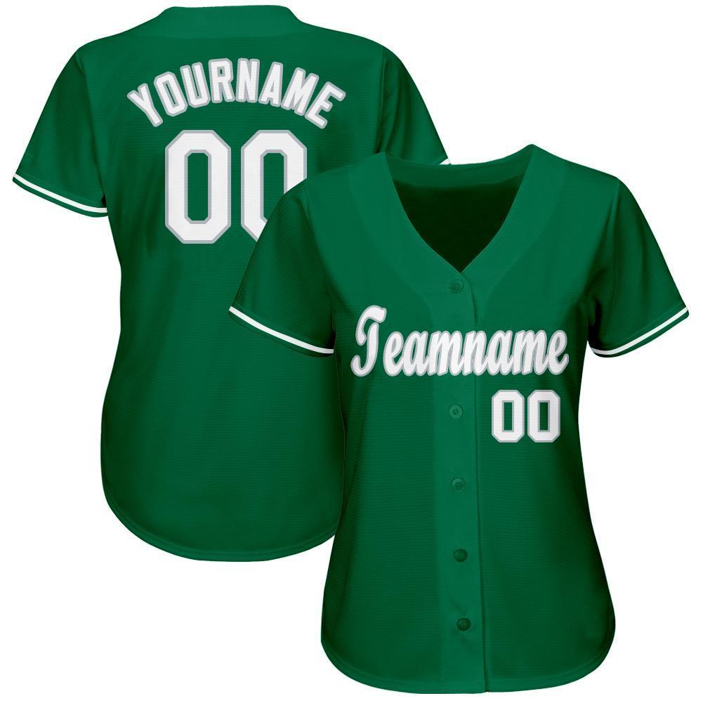 Custom Kelly Green White-Gray Baseball Jersey view 2