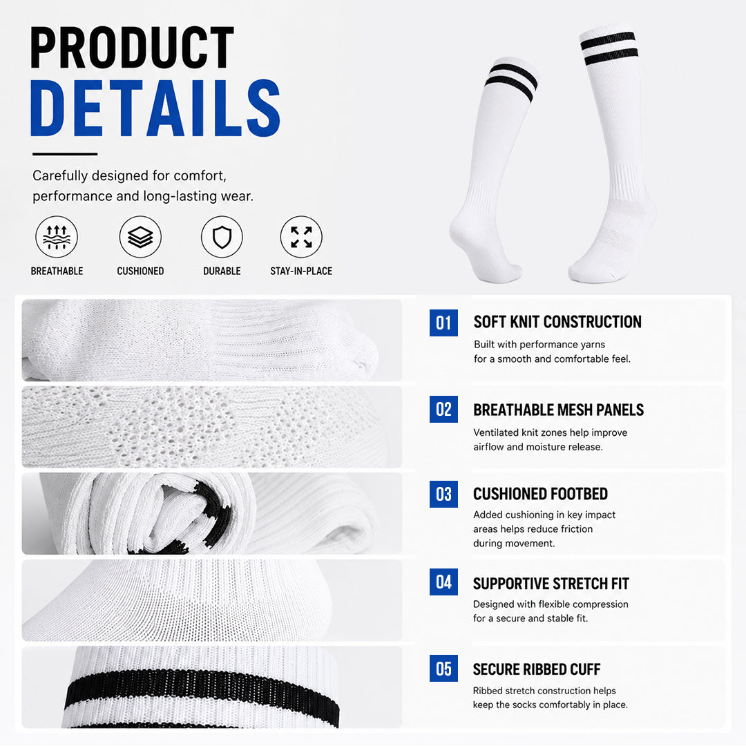 Classic Sports Athletic Breathable Unisx High-Top Soccer Socks view 3