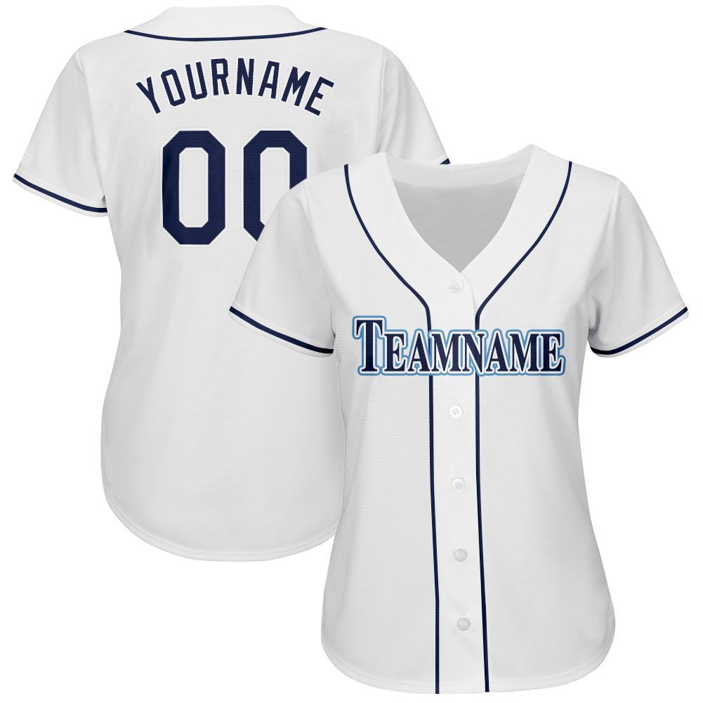 Custom White Navy-Powder Blue Baseball Jersey view 2