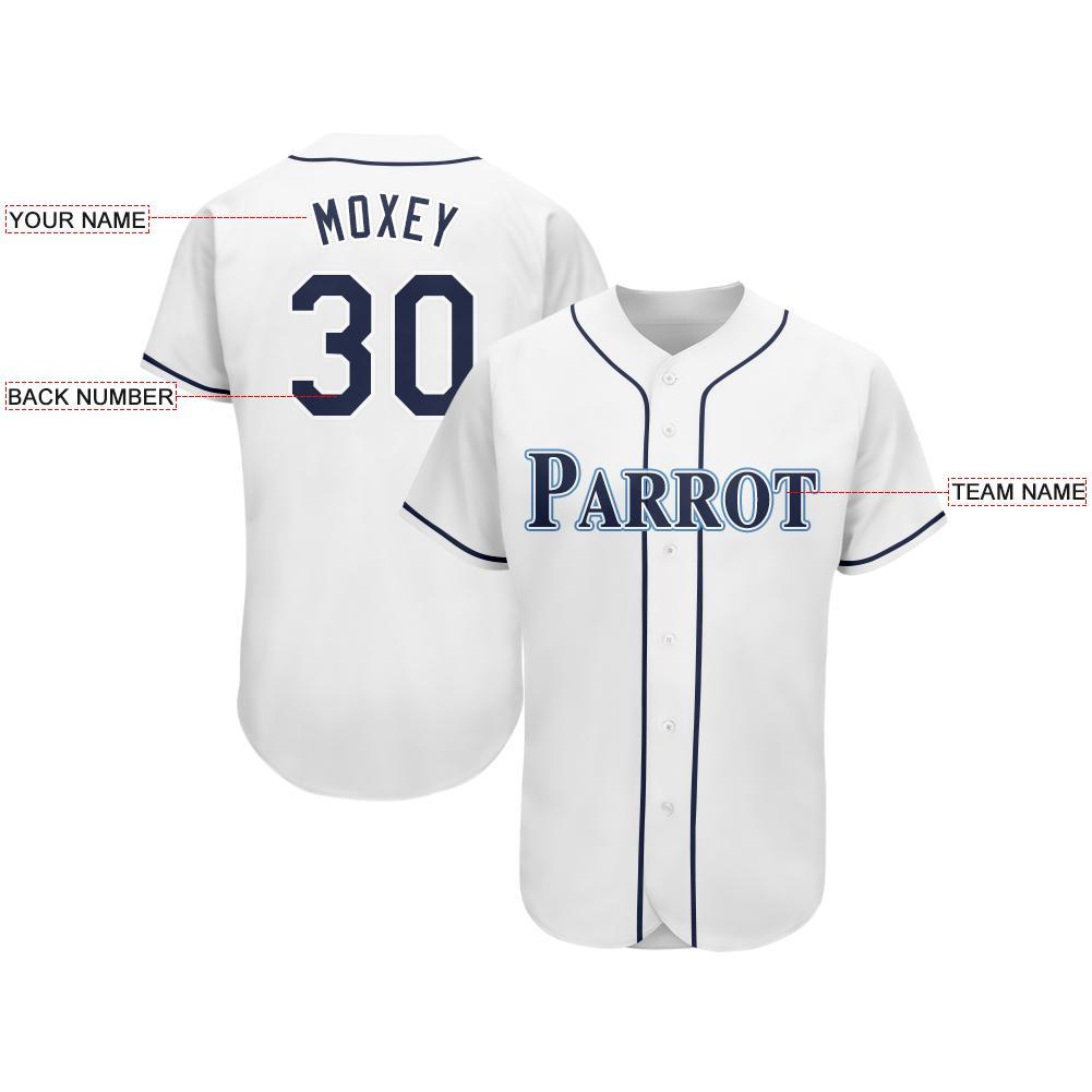 Custom White Navy-Powder Blue Baseball Jersey view 3