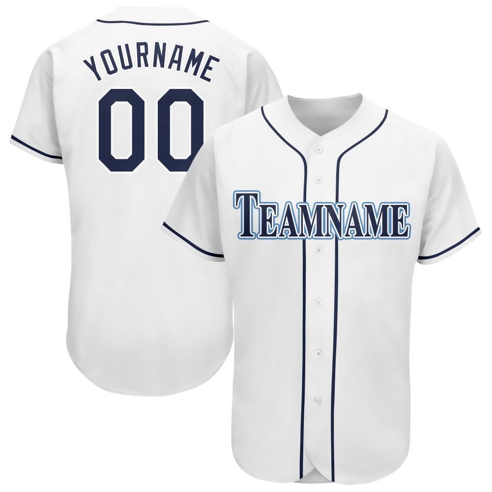 Custom White Navy-Powder Blue Baseball Jersey - Main View