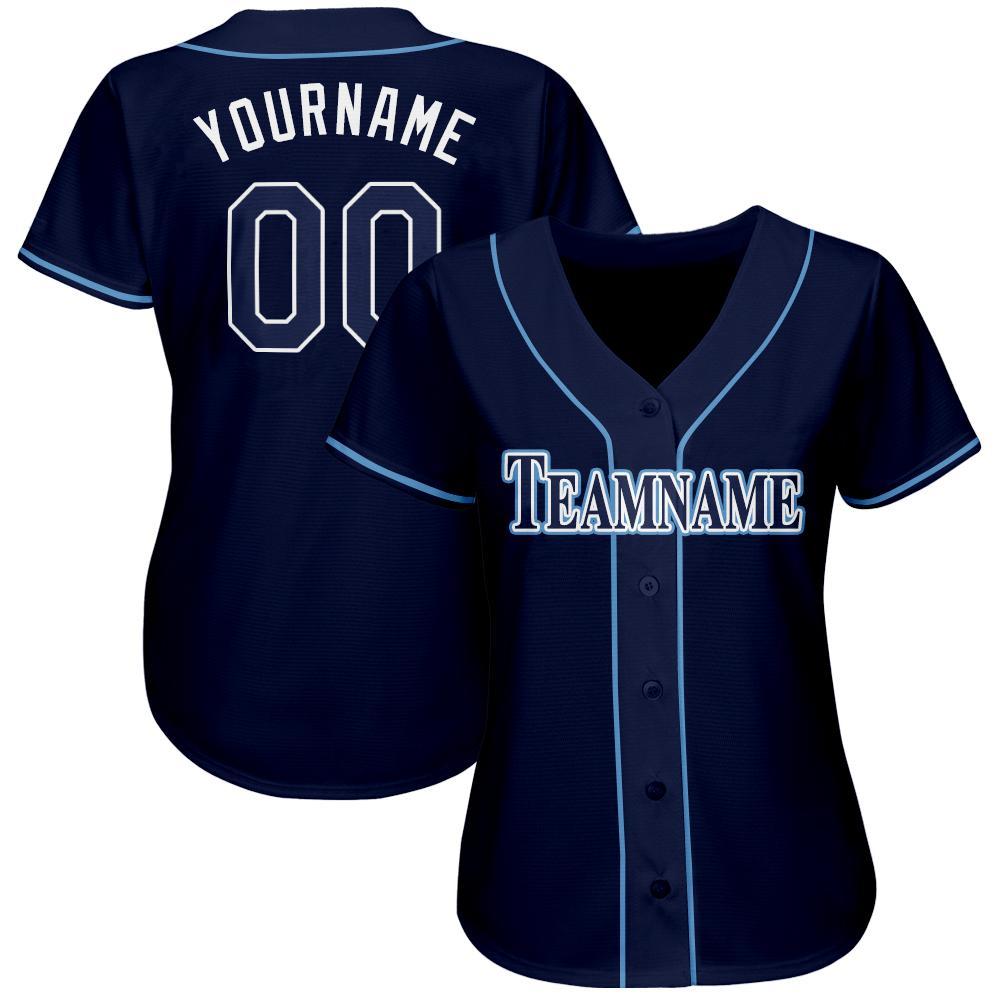 Custom Navy White-Powder Blue Baseball Jersey view 2