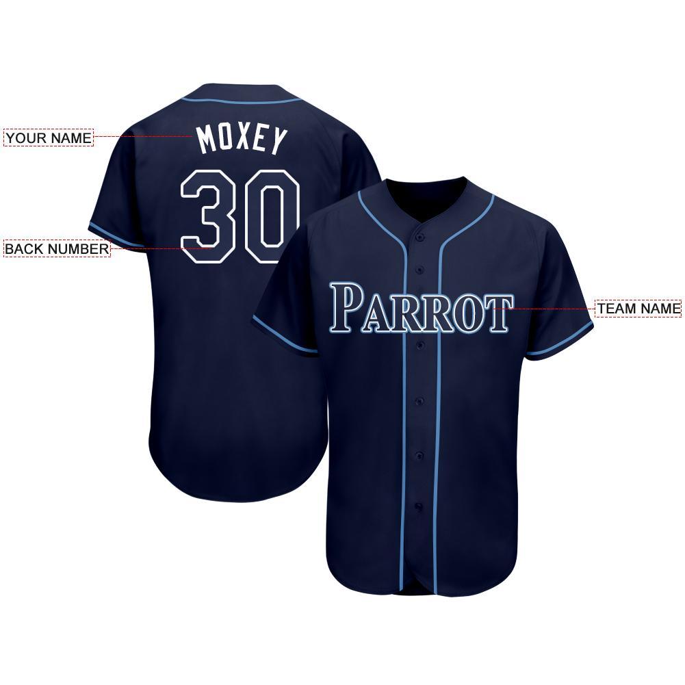 Custom Navy White-Powder Blue Baseball Jersey view 3