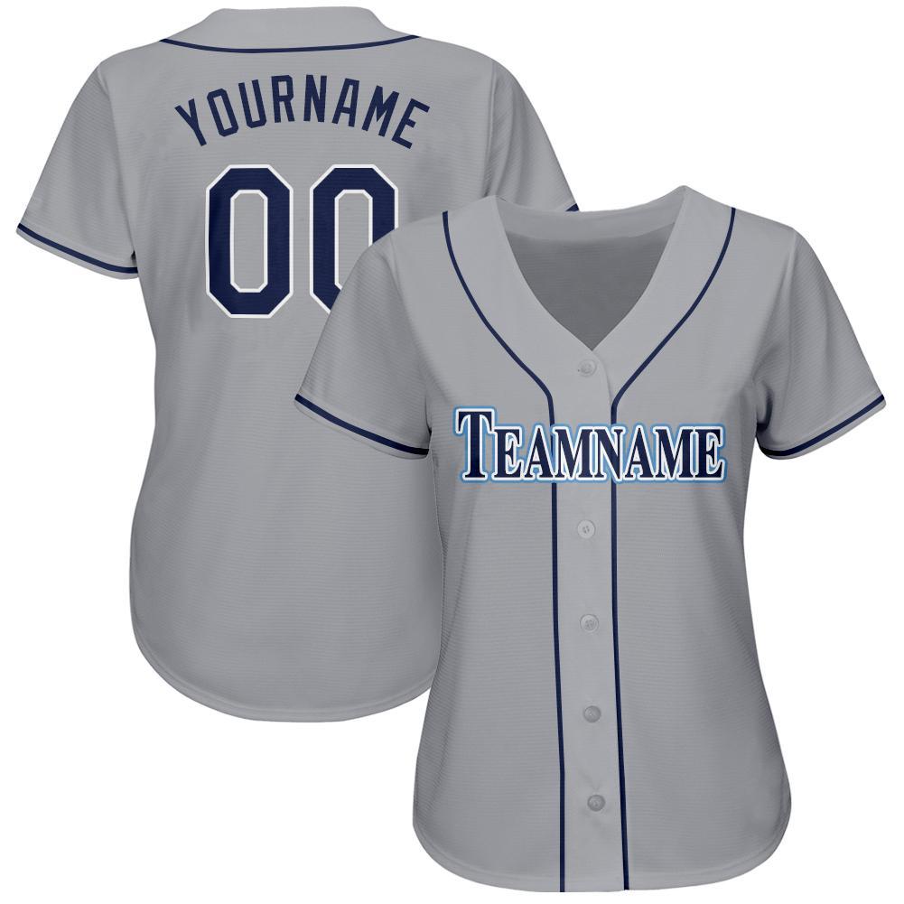 Custom Gray Navy-Powder Blue Baseball Jersey view 2