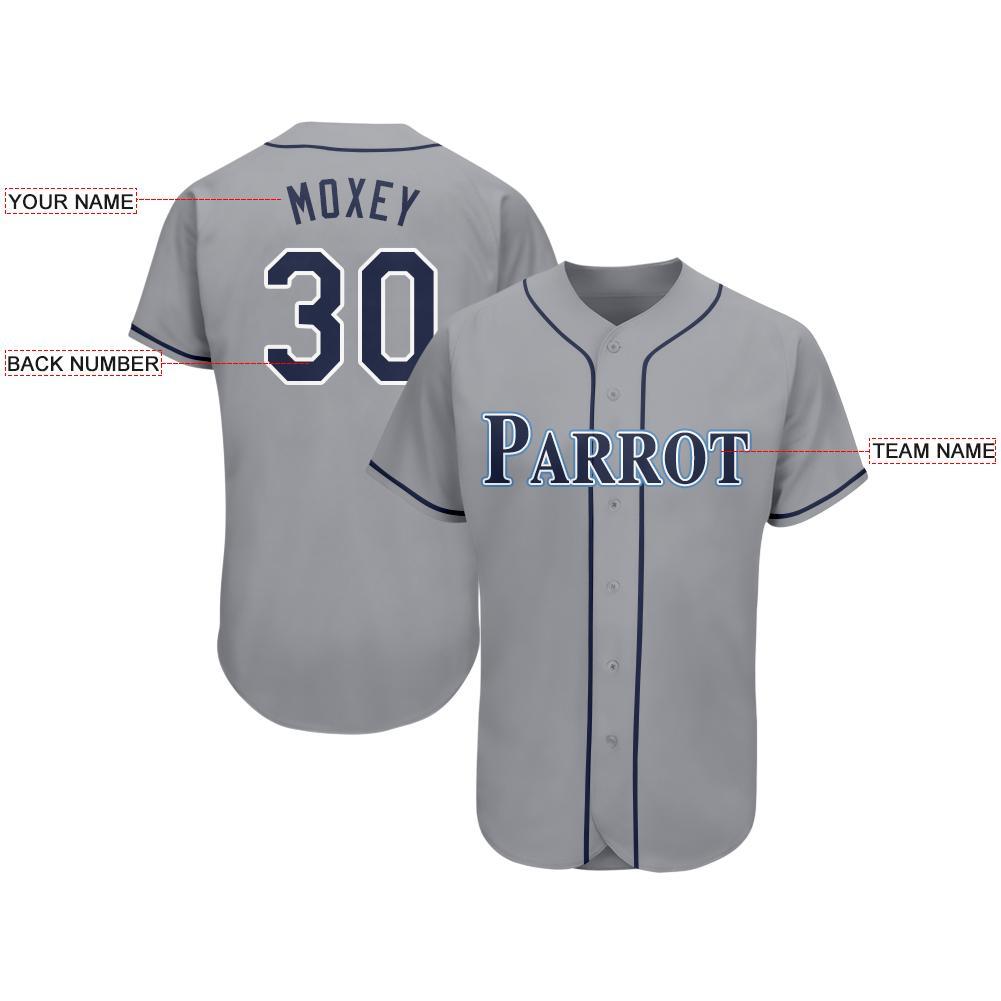 Custom Gray Navy-Powder Blue Baseball Jersey view 3