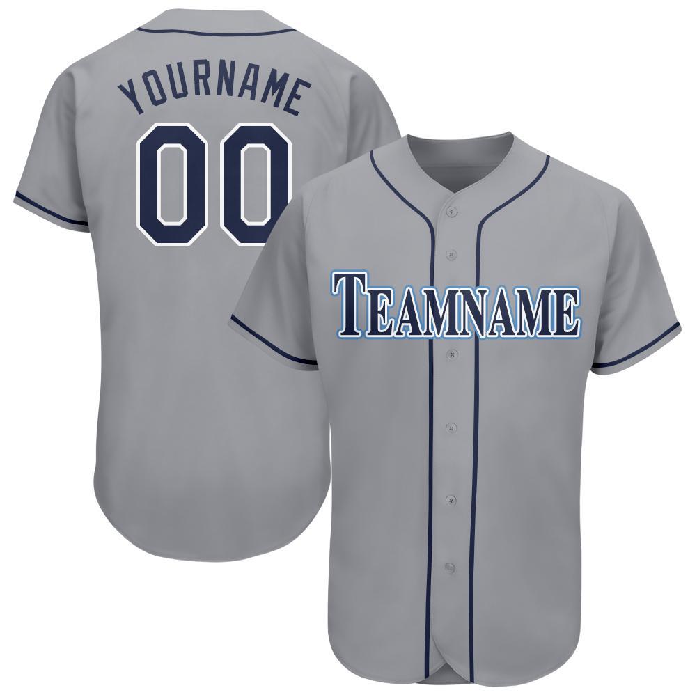 Custom Gray Navy-Powder Blue Baseball Jersey - Main View