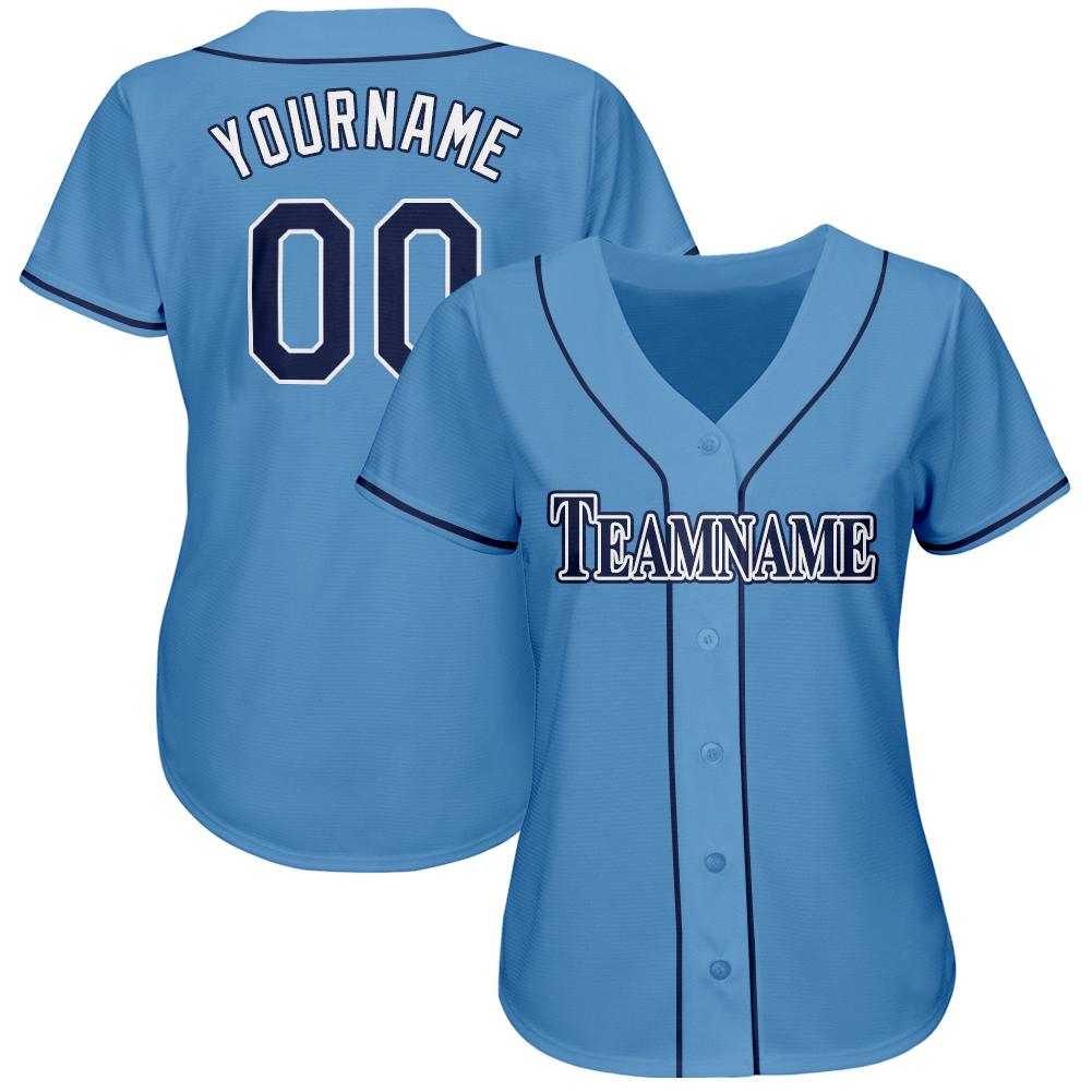 Custom Powder Blue Navy-White Baseball Jersey view 2