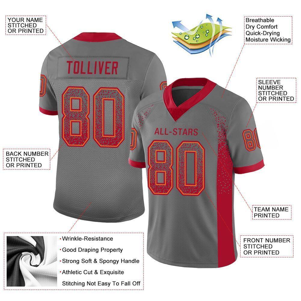 Custom Gray Red-Orange Drift Fashion Football Jersey view 3