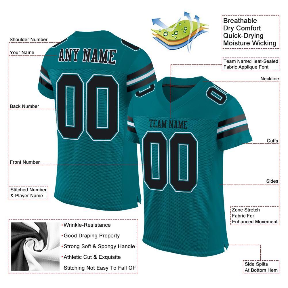 Custom Teal Black-White Mesh Authentic Football Jersey view 5