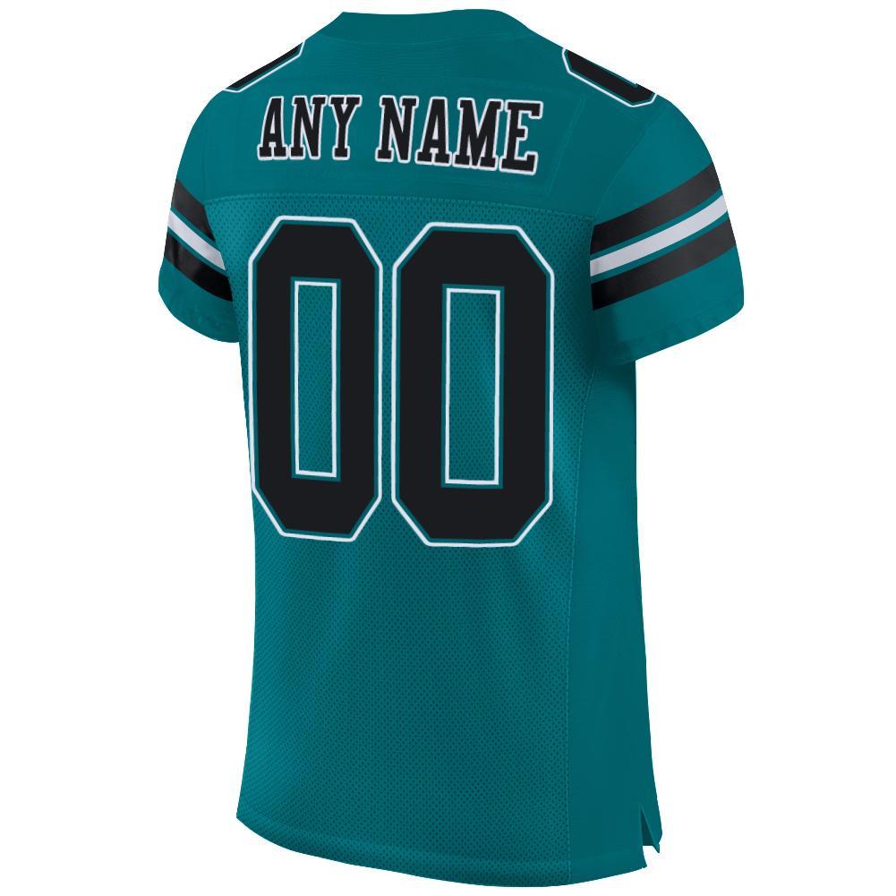 Custom Teal Black-White Mesh Authentic Football Jersey view 4