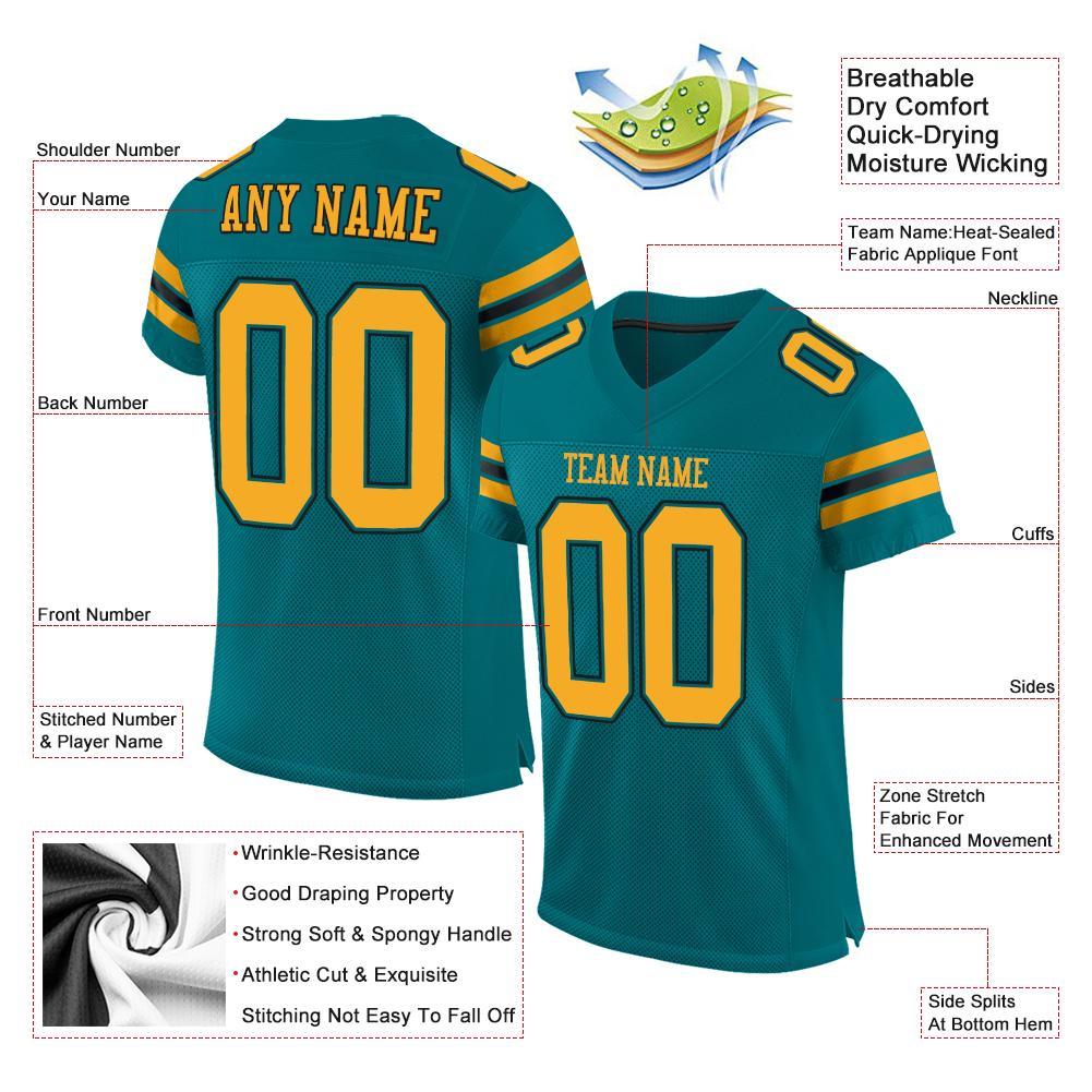 Custom Teal Gold-Black Mesh Authentic Football Jersey view 4