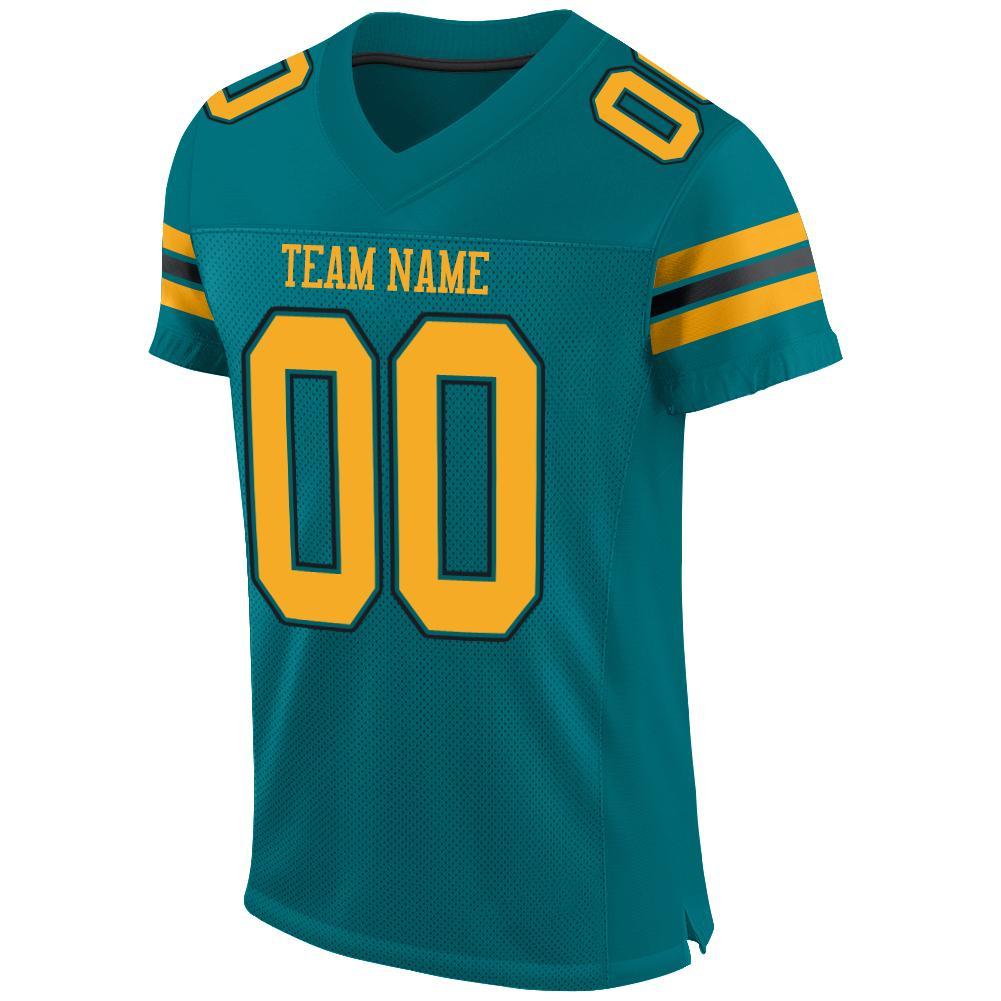 Custom Teal Gold-Black Mesh Authentic Football Jersey view 2