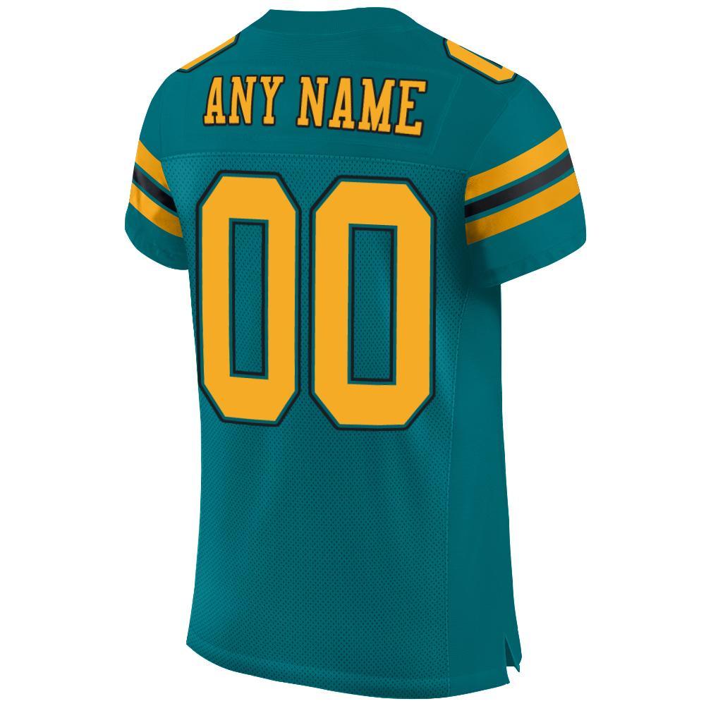 Custom Teal Gold-Black Mesh Authentic Football Jersey view 3