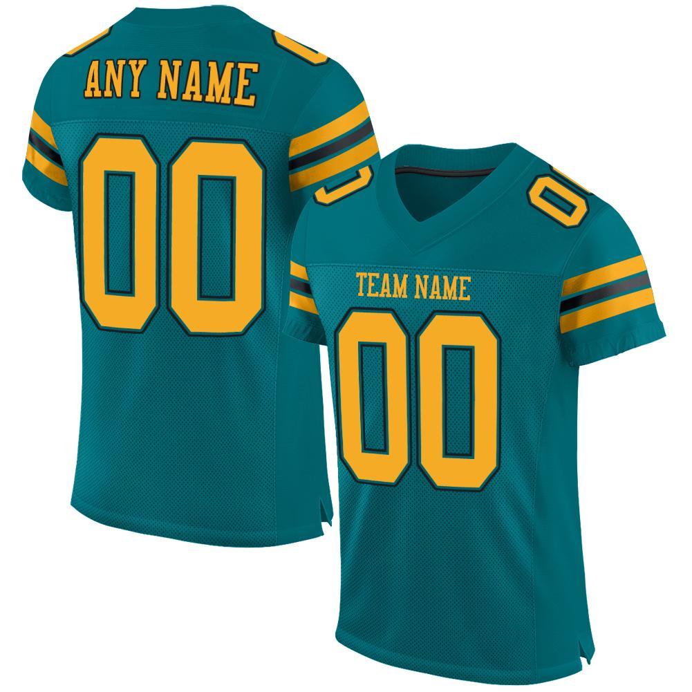 Custom Teal Gold-Black Mesh Authentic Football Jersey - Main View