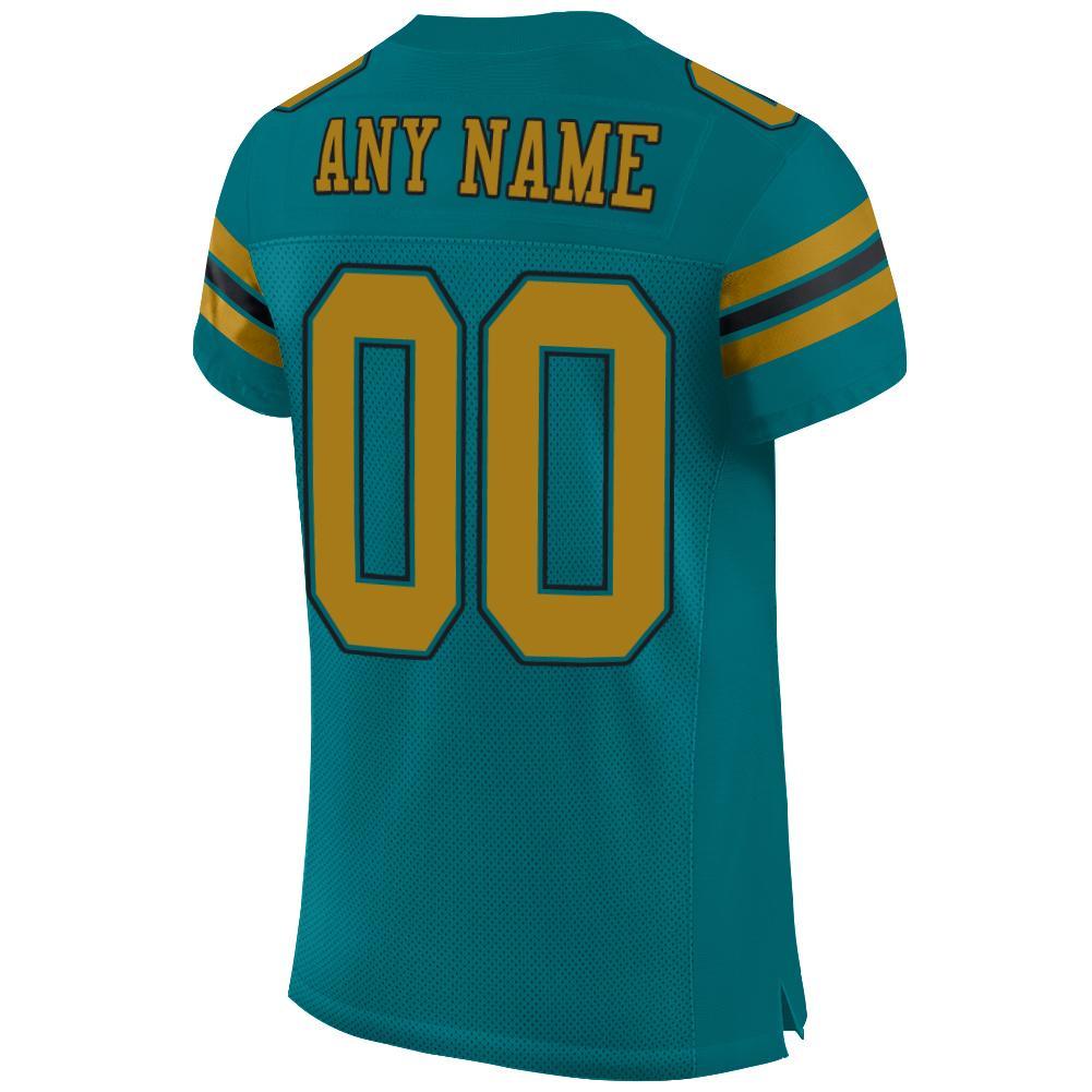 Custom Teal Old Gold-Black Mesh Authentic Football Jersey view 3