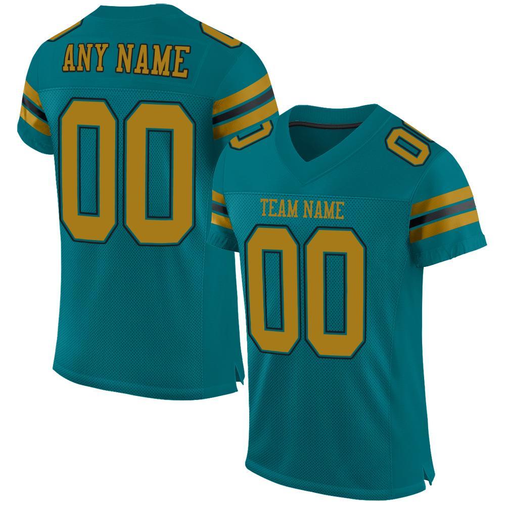 Custom Teal Old Gold-Black Mesh Authentic Football Jersey - Main View