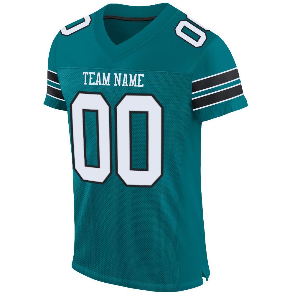 Custom Teal White-Black Mesh Authentic Football Jersey view 2