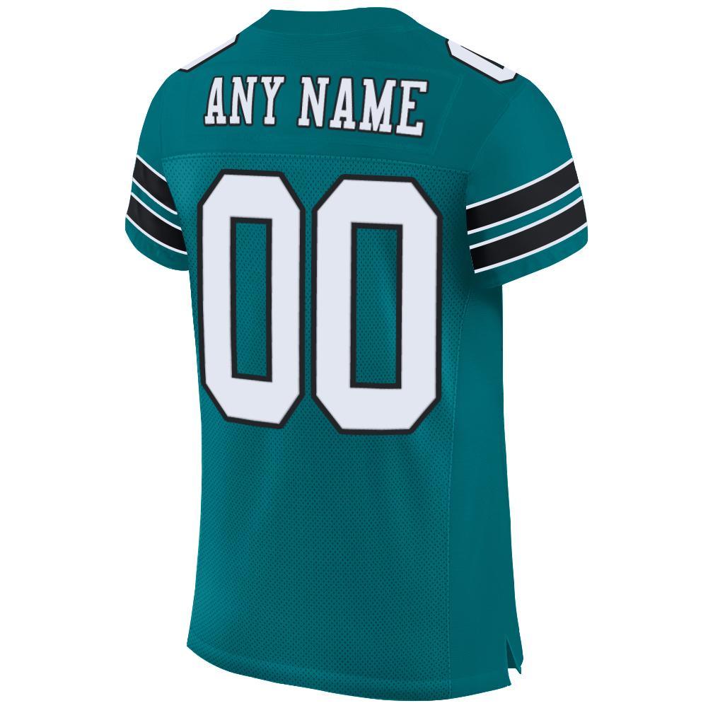 Custom Teal White-Black Mesh Authentic Football Jersey view 3