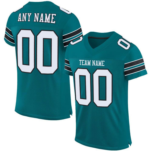 Custom Teal White-Black Mesh Authentic Football Jersey - Main View