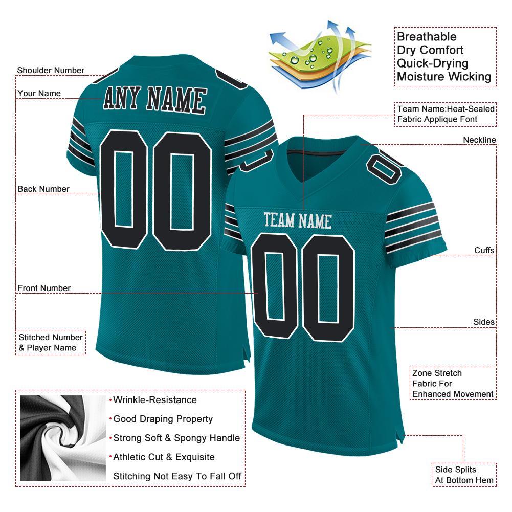 Custom Teal Black-White Mesh Authentic Football Jersey view 4