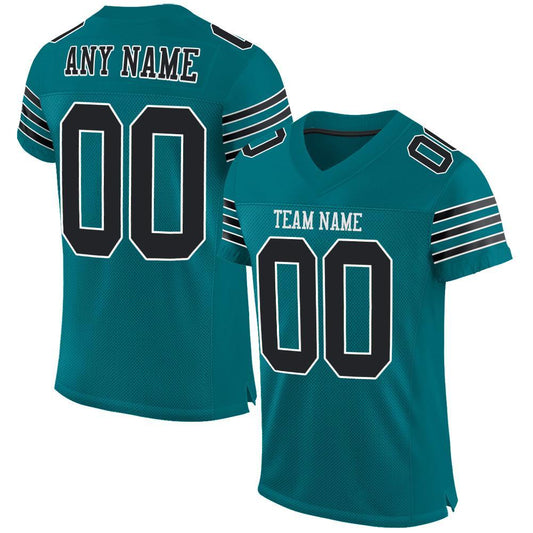 Custom Teal Black-White Mesh Authentic Football Jersey - Main View