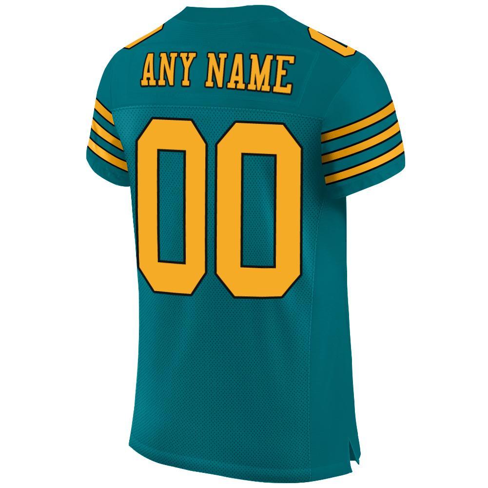 Custom Teal Gold-Black Mesh Authentic Football Jersey view 3