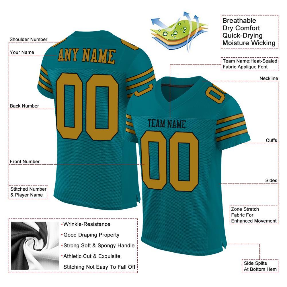 Custom Teal Old Gold-Black Mesh Authentic Football Jersey view 4