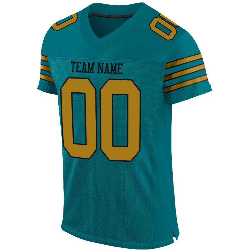 Custom Teal Old Gold-Black Mesh Authentic Football Jersey view 2