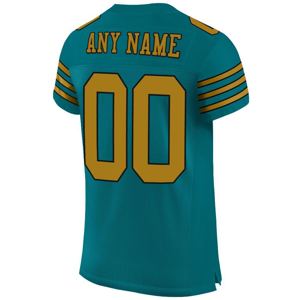 Custom Teal Old Gold-Black Mesh Authentic Football Jersey view 3