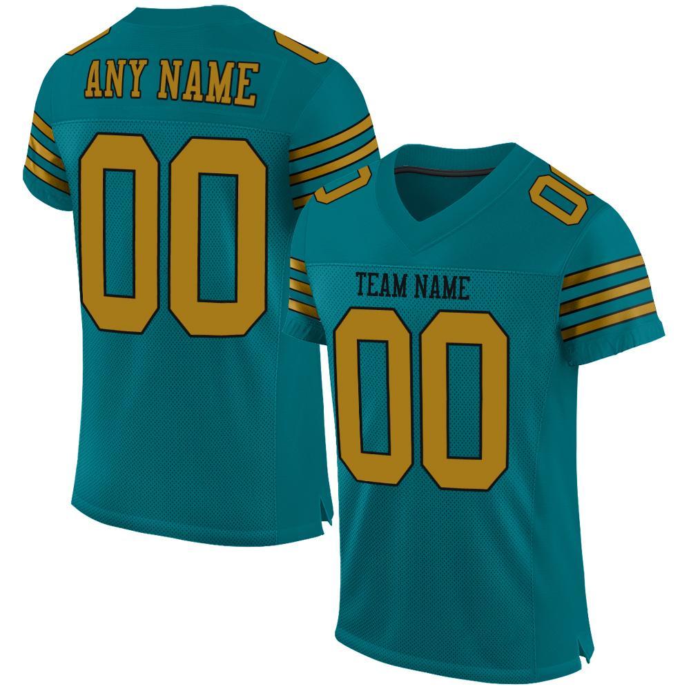 Custom Teal Old Gold-Black Mesh Authentic Football Jersey - Main View