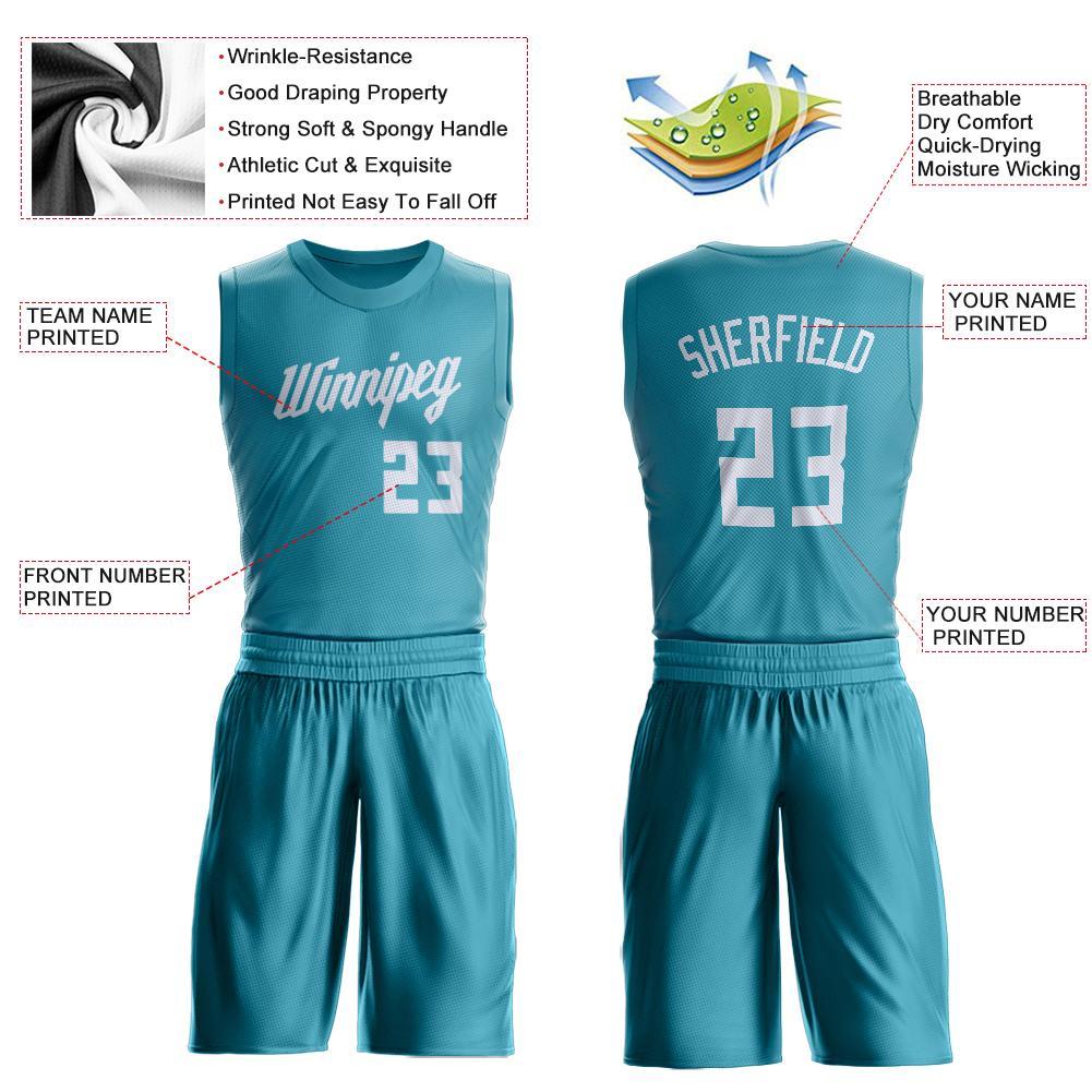 Custom Teal White Round Neck Basketball Uniform Jersey view 3
