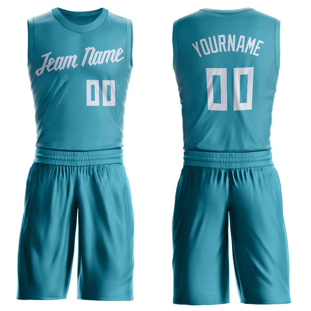 Custom Teal White Round Neck Basketball Uniform Jersey - Main View