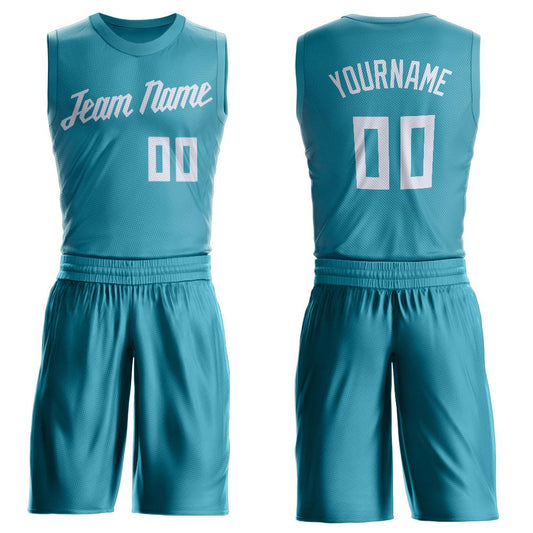 Custom Teal White Round Neck Basketball Uniform Jersey - Main View