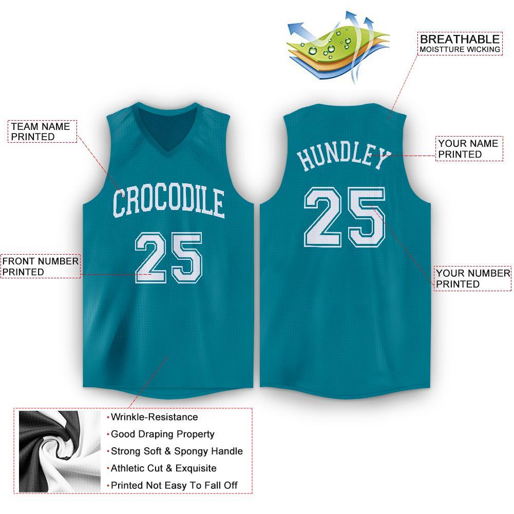 Custom Teal White V-Neck Basketball Jersey view 2