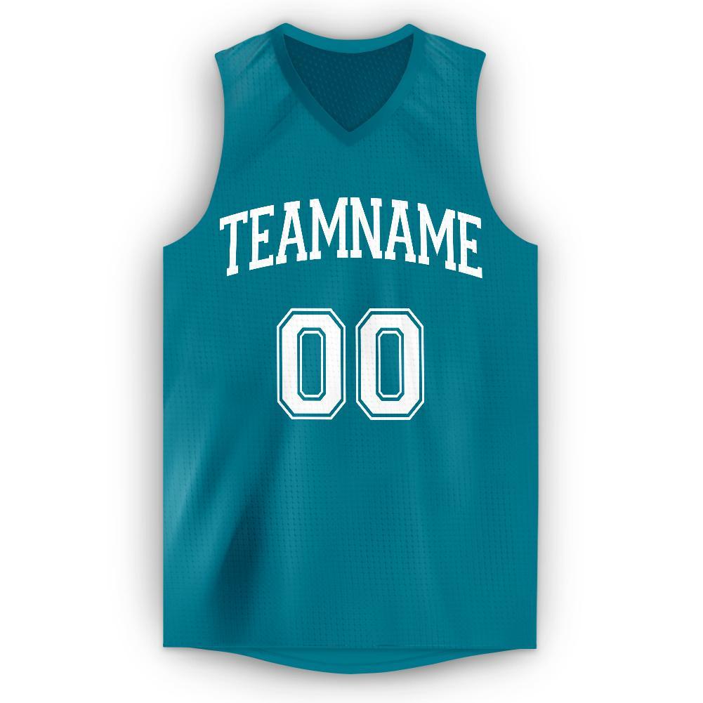 Custom Teal White V-Neck Basketball Jersey view 5