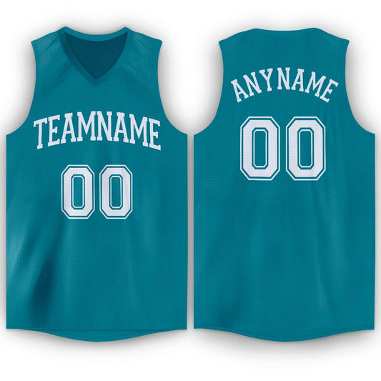 Custom Teal White V-Neck Basketball Jersey - Main View